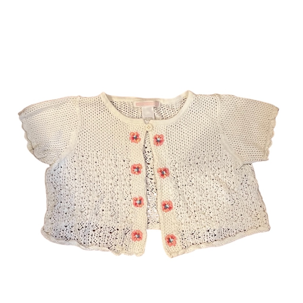 EUC Janie and Jack Kids Cream Knit Cardigan with Pink Accents